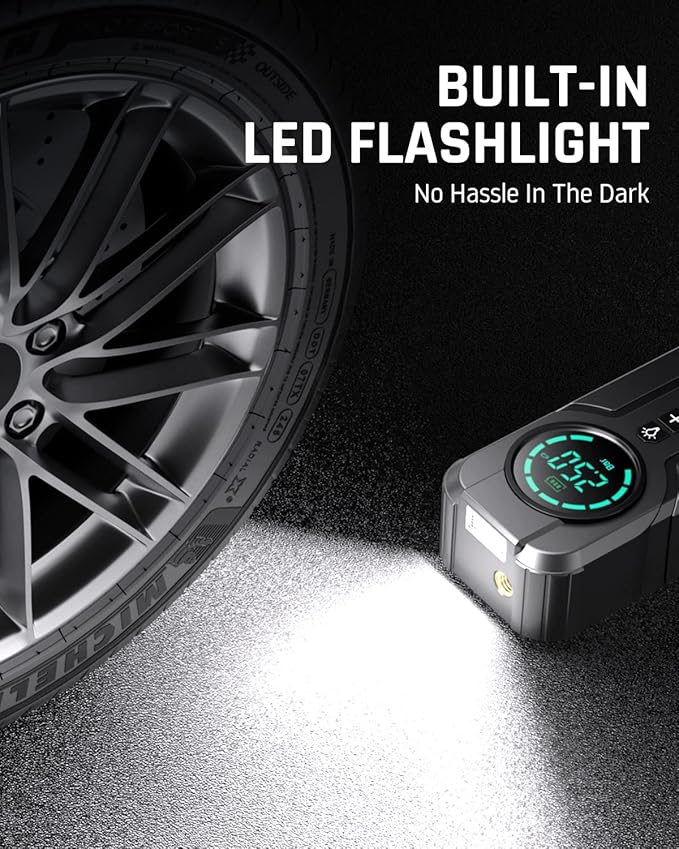 Portable Smart Tire Inflator 150PSI – Rechargeable Digital Air Pump with Auto Shut-Off