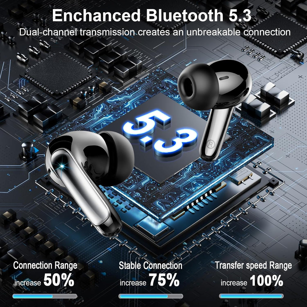 Wireless Bluetooth 5.3 Earbuds – 48H Playtime Stereo Headphones with ENC Mic & LED Charging Case (IP7 Waterproof)