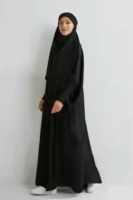 Women’s Ramadan Abaya – Hooded Jilbab, Smocking Sleeve Islamic Dress, Modest Black Robe