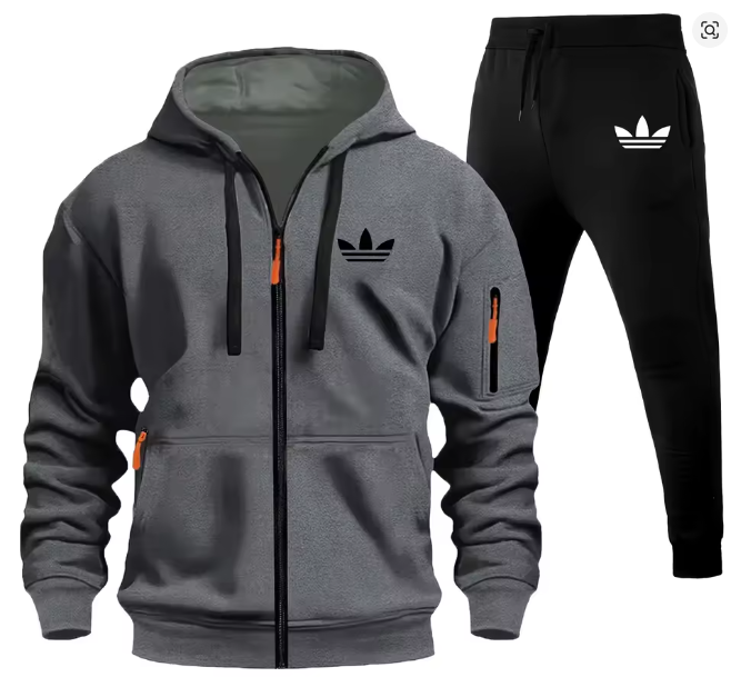 طقم رياضي رجالي أديداس بطبعة جرافيك – قطعتان مع هودي بقبعة
