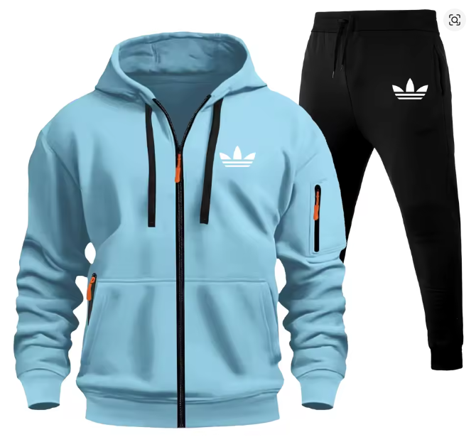 طقم رياضي رجالي أديداس بطبعة جرافيك – قطعتان مع هودي بقبعة