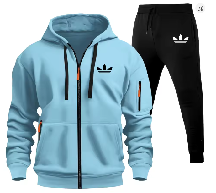 طقم رياضي رجالي أديداس بطبعة جرافيك – قطعتان مع هودي بقبعة