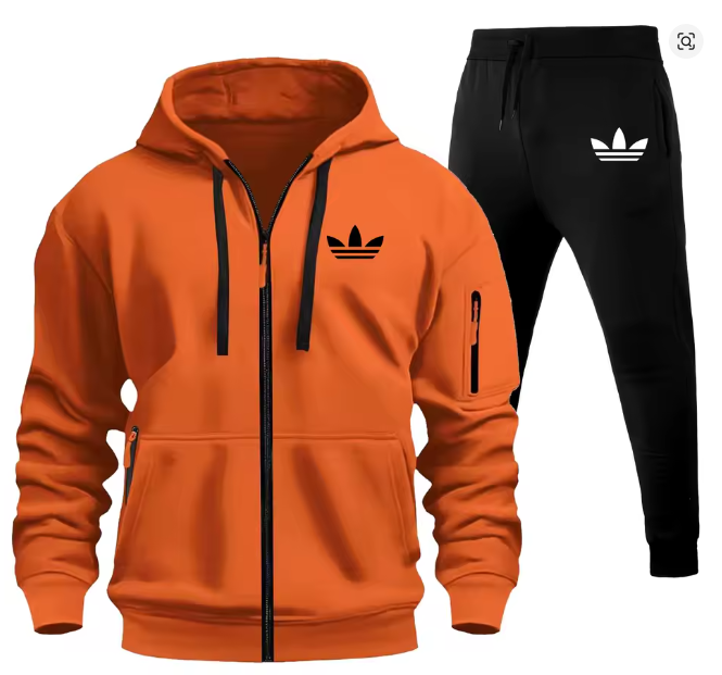Men’s Adidas Graphic Print Tracksuit: 2-Piece Hooded Jogging Set