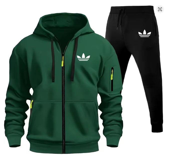 طقم رياضي رجالي أديداس بطبعة جرافيك – قطعتان مع هودي بقبعة