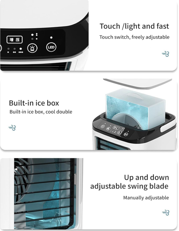 Portable Mini Air Cooler Fan 3-in-1 with Mist & 7 LED Lights