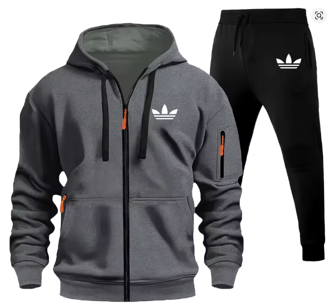 طقم رياضي رجالي أديداس بطبعة جرافيك – قطعتان مع هودي بقبعة