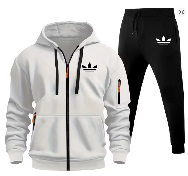 Men’s Adidas Graphic Print Tracksuit: 2-Piece Hooded Jogging Set