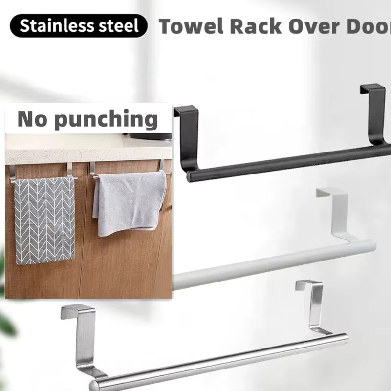 Over-Door Towel Rack – Stainless Steel Hanging Bar for Bathroom & Kitchen